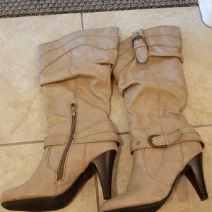 Tan high heeled boots by Bamboo